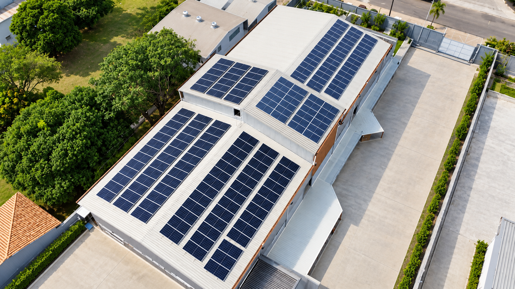 Painéis solares em cobertura de empresa