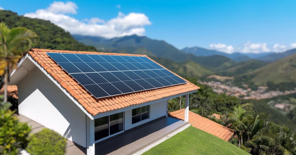 Sistema fotovoltaico em telhado residencial